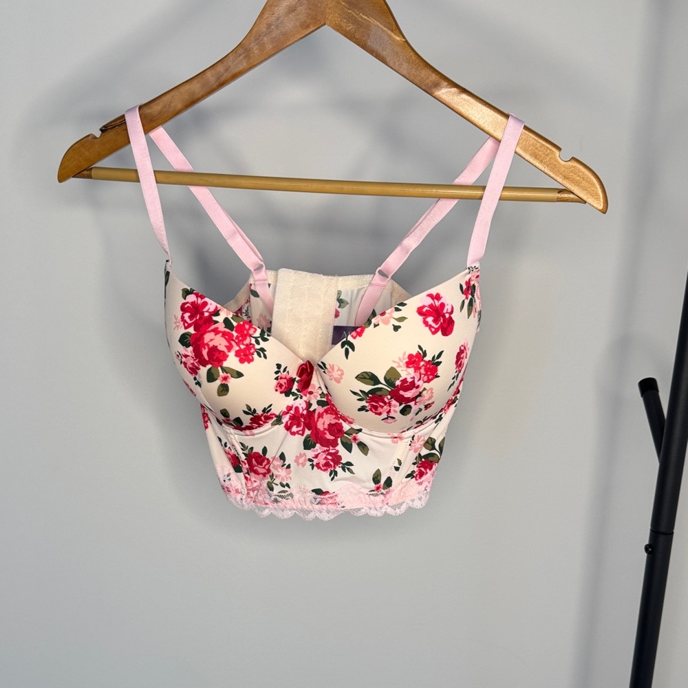 Adore Me Floral Lace Bralette - Pink and Cream